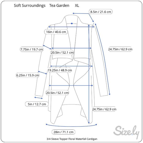 Soft Surroundings Tea Gardens 3/4 Sleeve Floral Layered Waterfall  Topper XL - Picture 10 of 10
